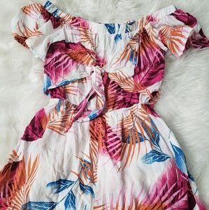 Tropical print off shoulder romper